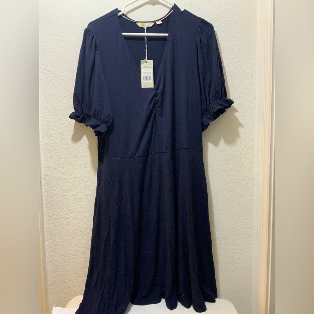 NEW Boden Pleated Midi Dress VNeck Navy Blue Pockets 16-18R